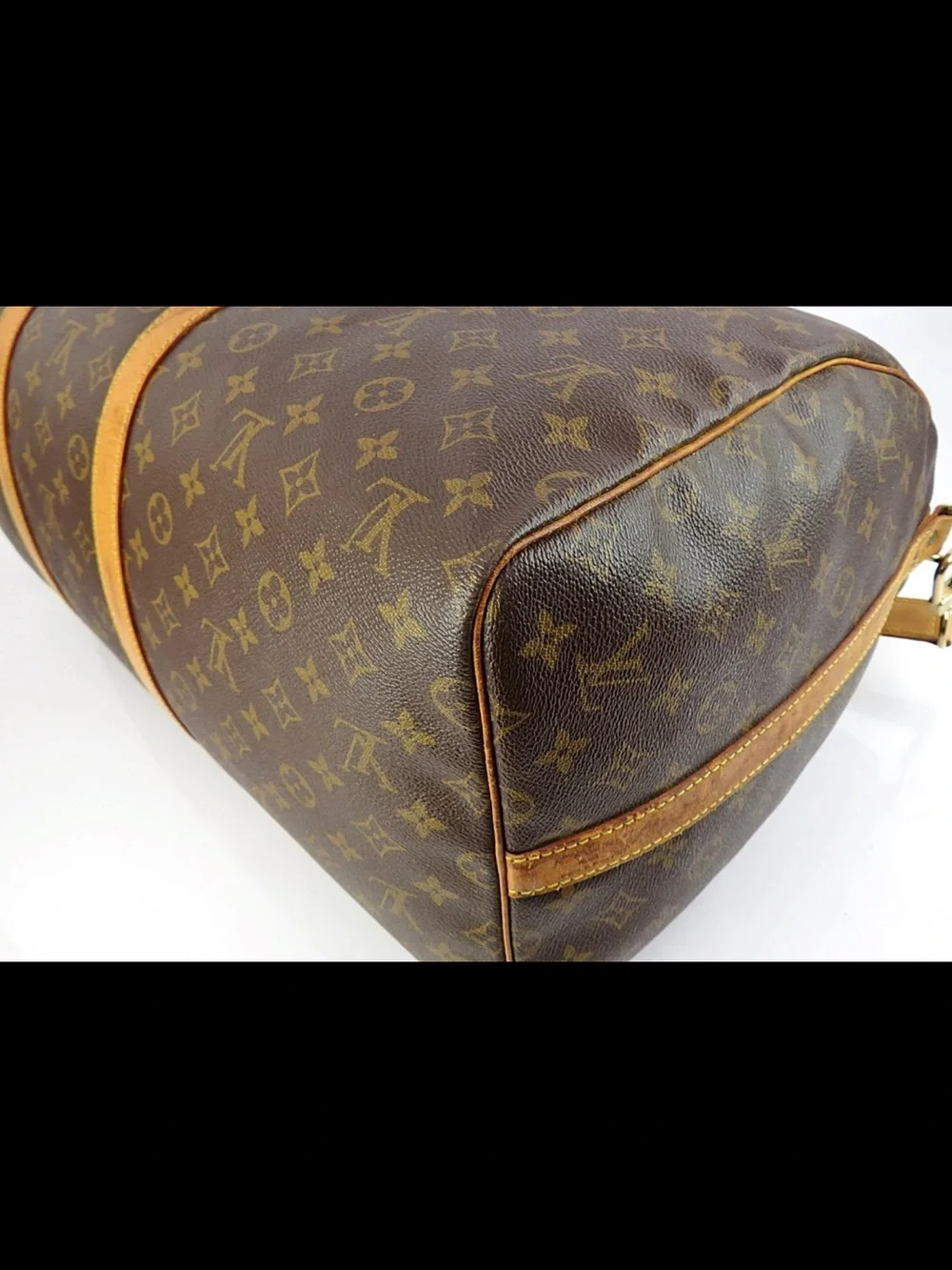 Louis Vuitton Brown Monogram Duffel with Tan Leather Strap